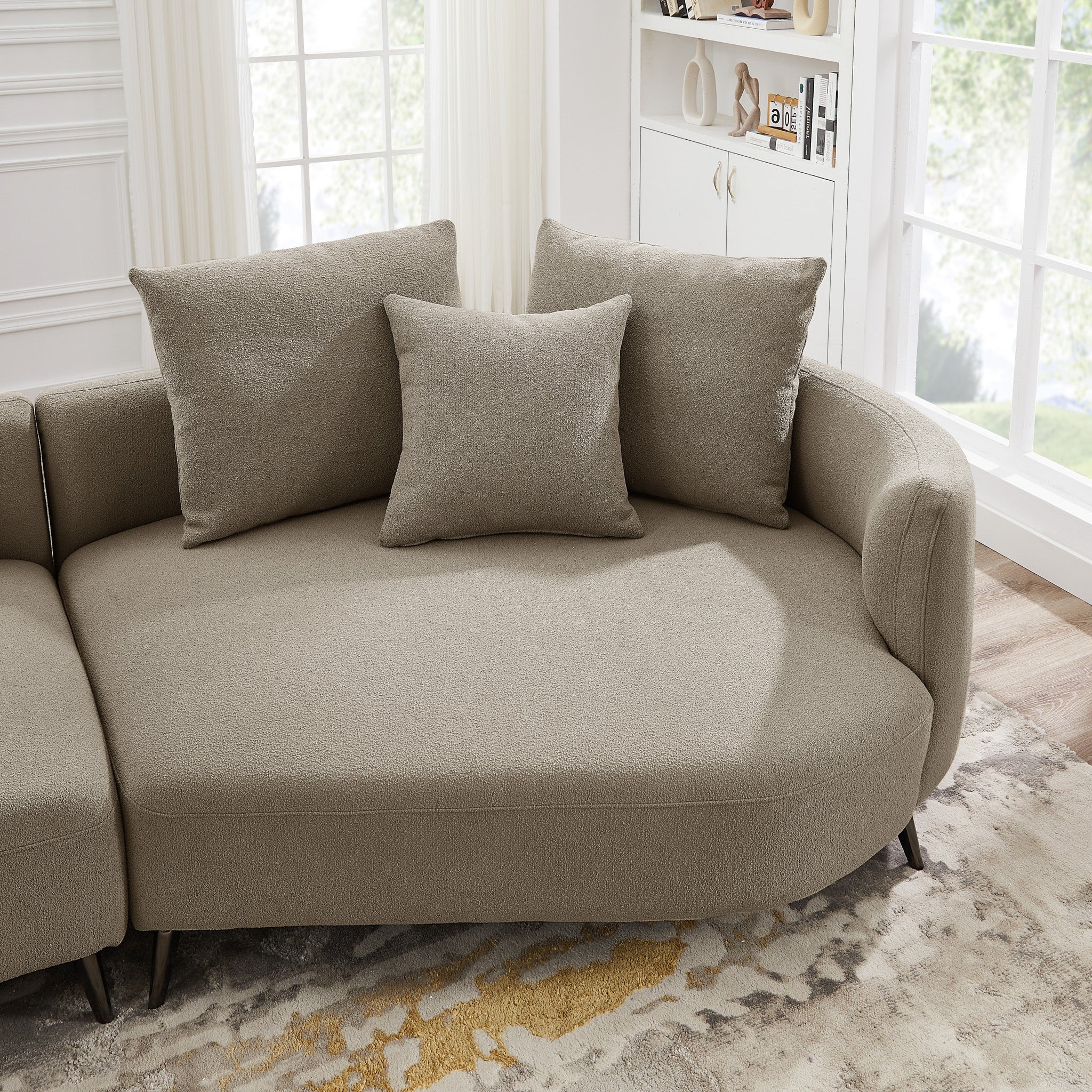 Lusia Boucle Sectional Sofa Mocha Right - MidinMod