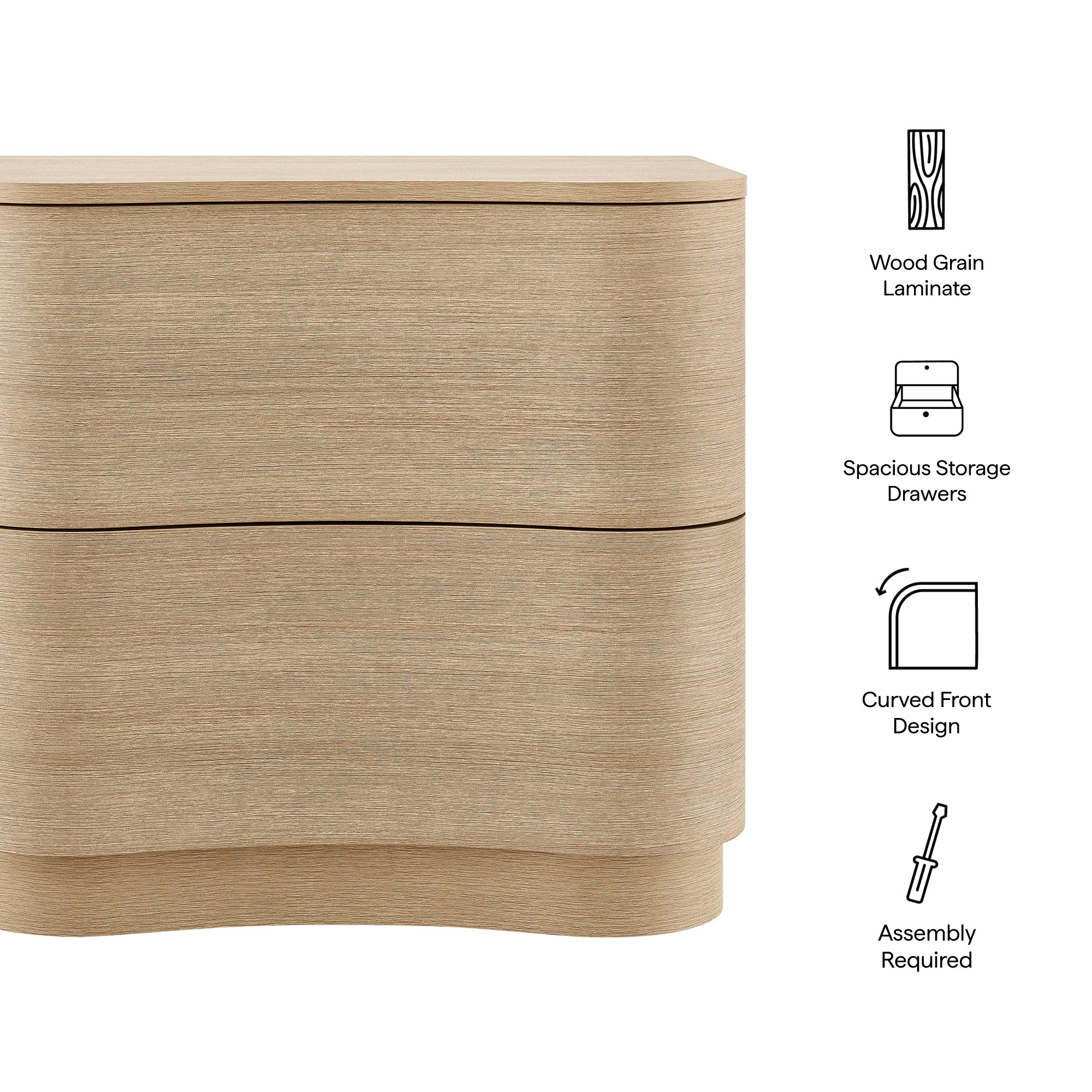 Mirae 2-Drawer Curved Nightstand by Modway