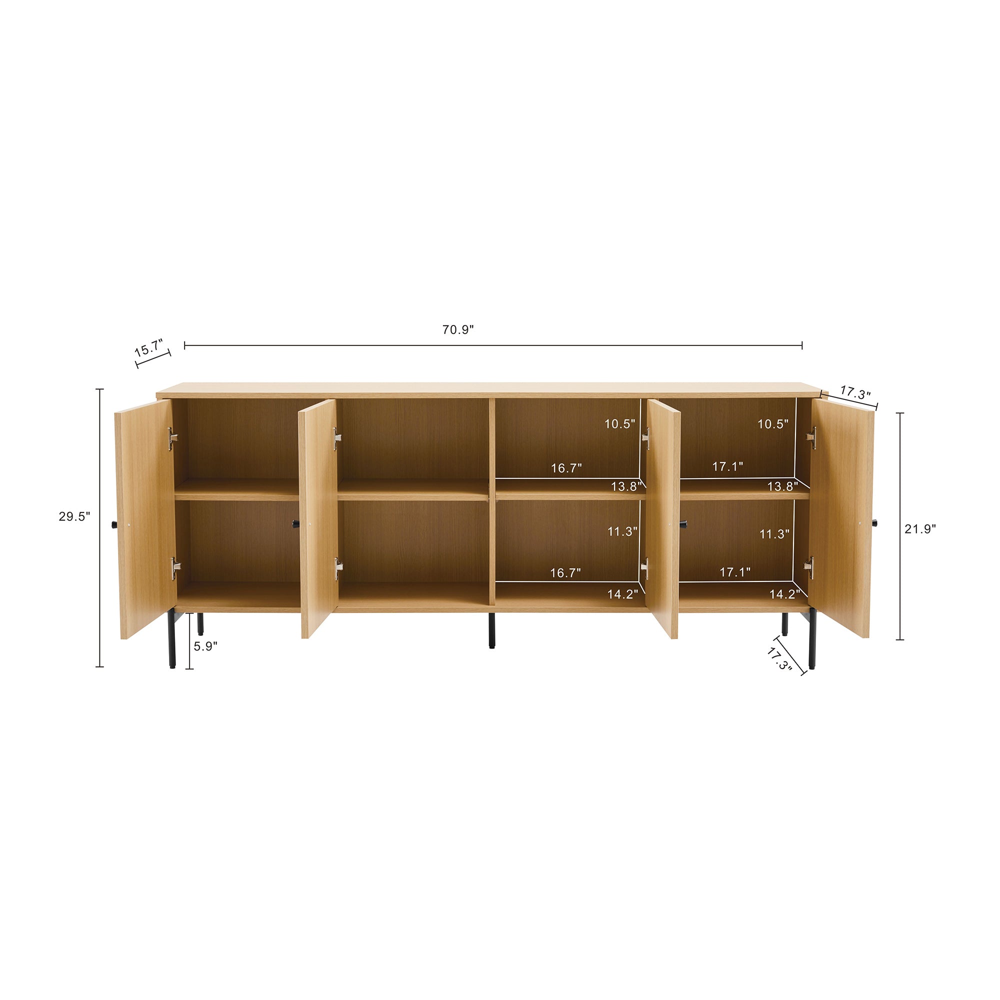 Magnolia 71" Sideboard in Natural Oak | Modern Solid Wood Dining Room Buffet | MidinMod