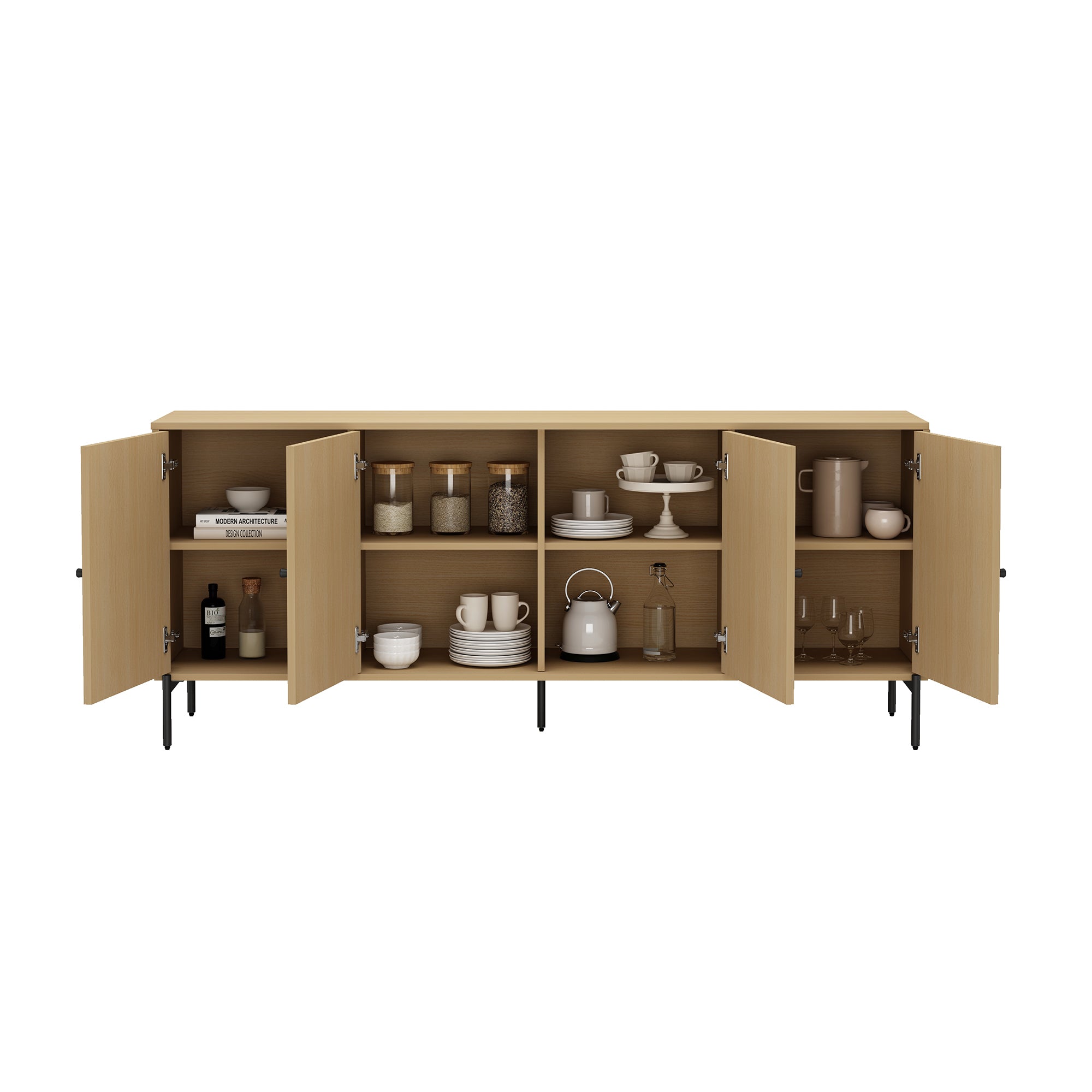 Magnolia 71" Sideboard in Natural Oak | Modern Solid Wood Dining Room Buffet | MidinMod