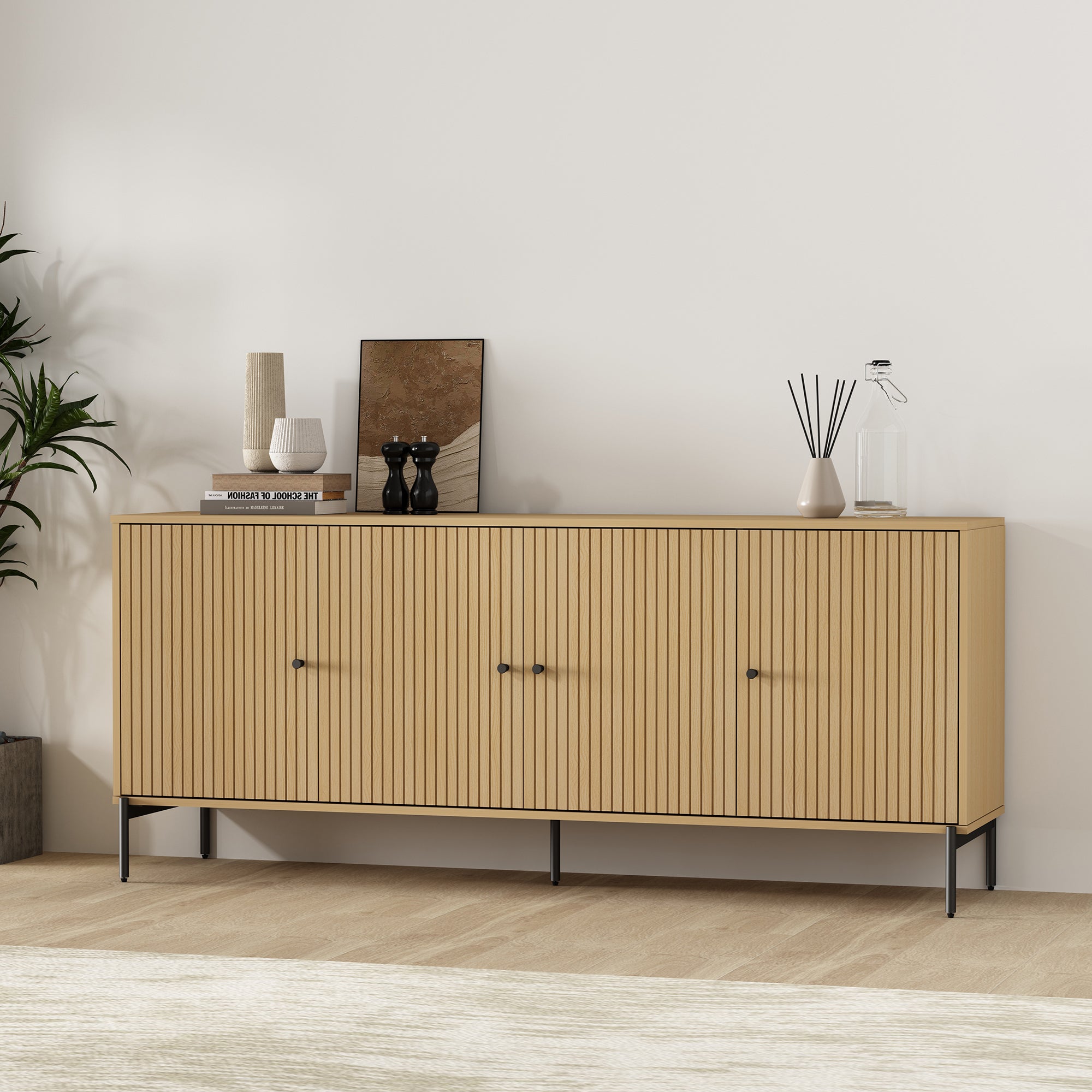 Magnolia 71" Sideboard in Natural Oak | Modern Solid Wood Dining Room Buffet | MidinMod