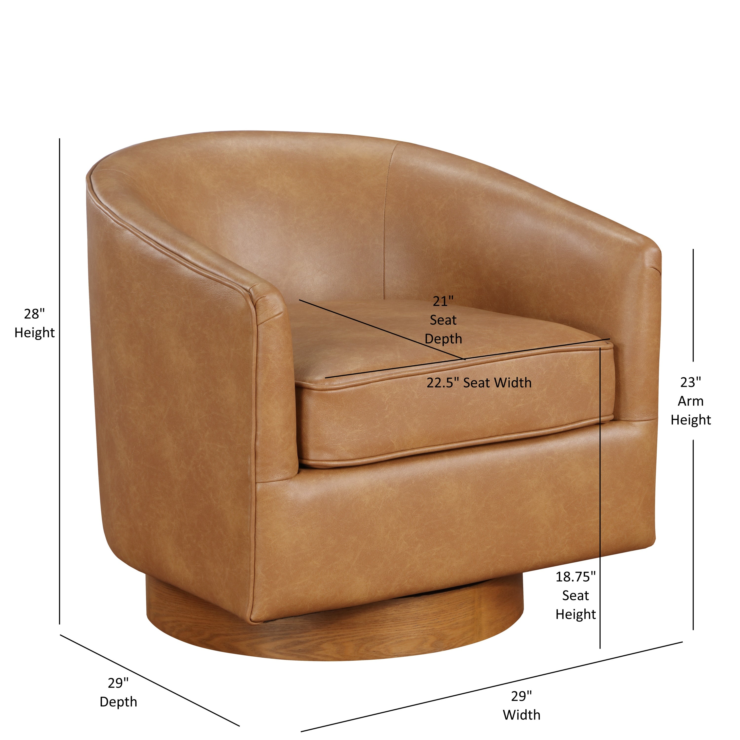 Maisy Saddle Faux Leather Wood Base Barrel Swivel Chair - MidinMod