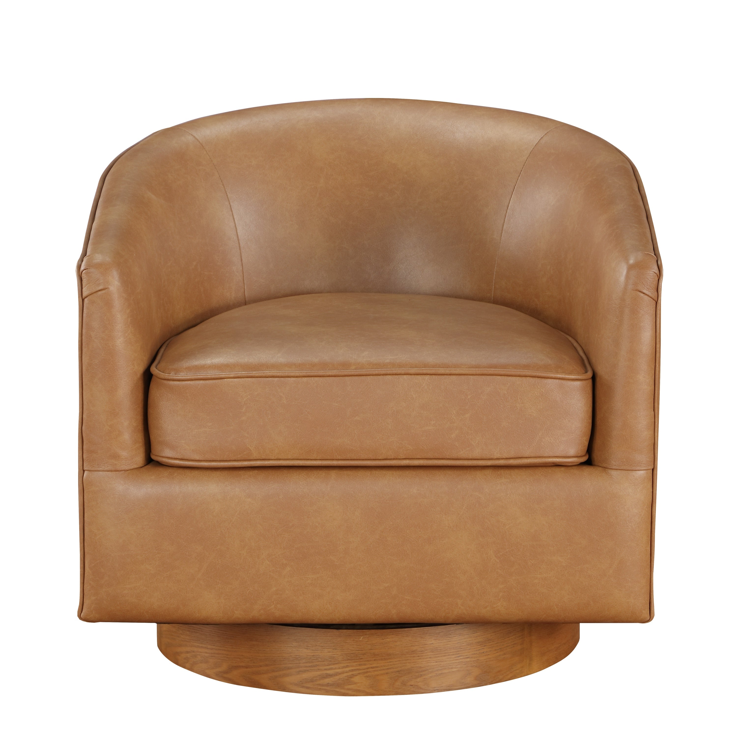 Maisy Saddle Faux Leather Wood Base Barrel Swivel Chair - MidinMod