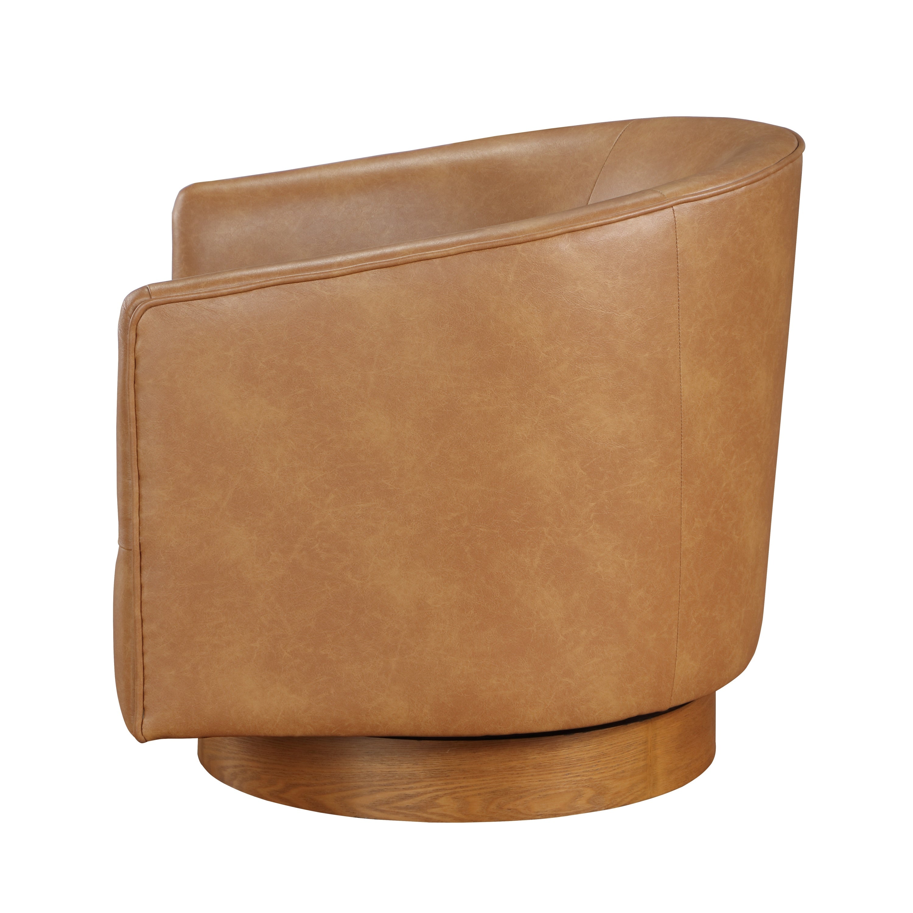 Maisy Saddle Faux Leather Wood Base Barrel Swivel Chair - MidinMod