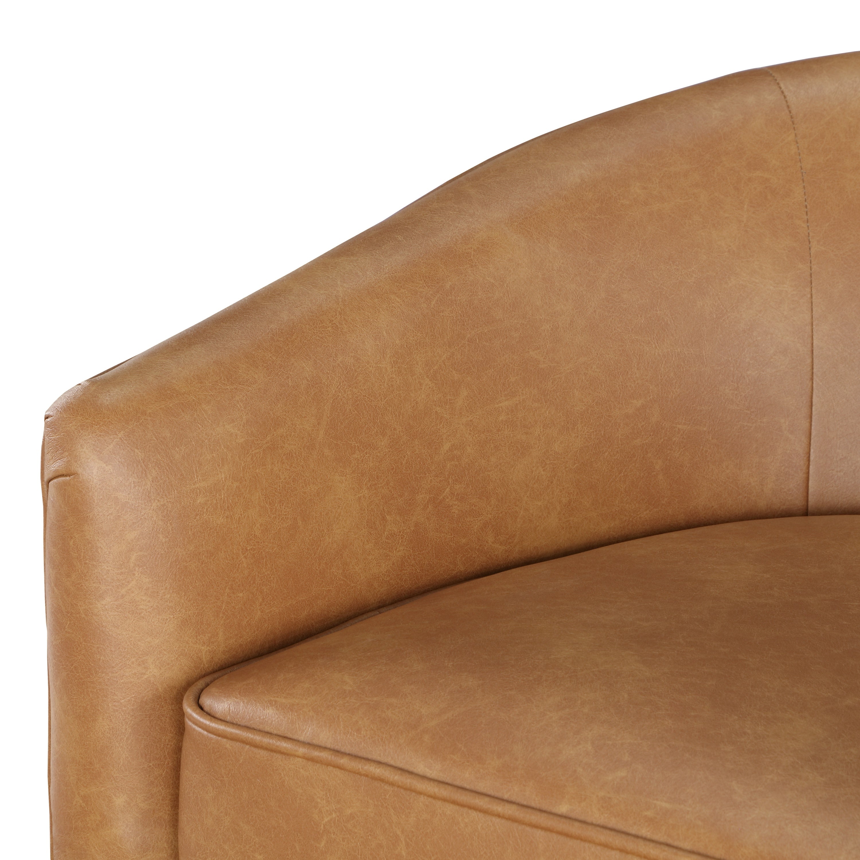 Maisy Saddle Faux Leather Wood Base Barrel Swivel Chair - MidinMod
