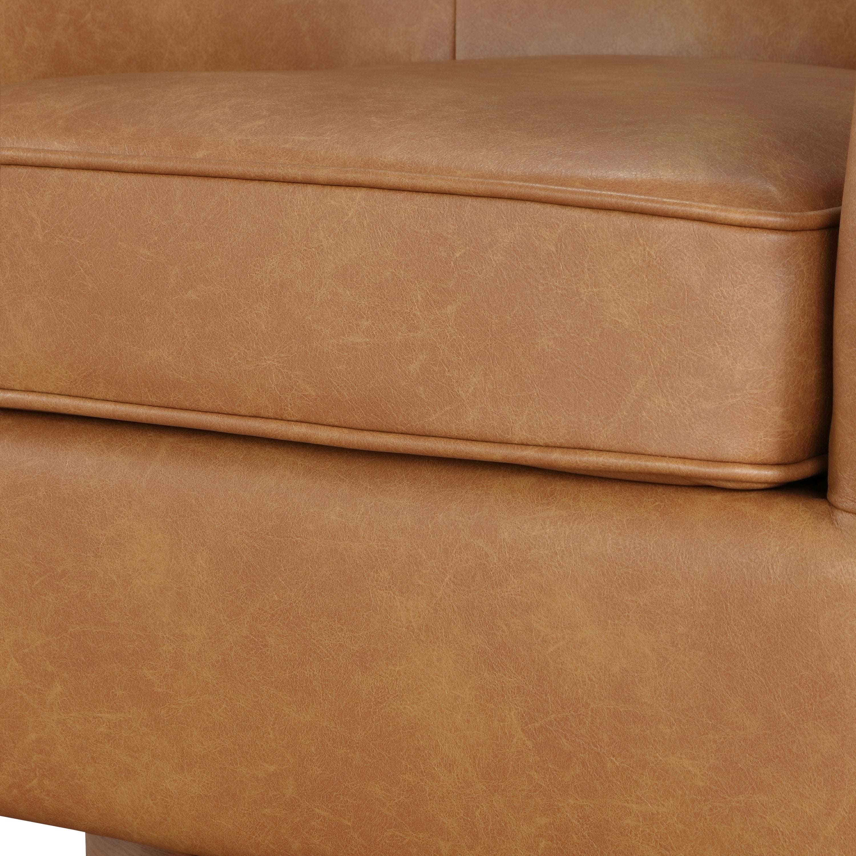 Maisy Saddle Faux Leather Wood Base Barrel Swivel Chair - MidinMod