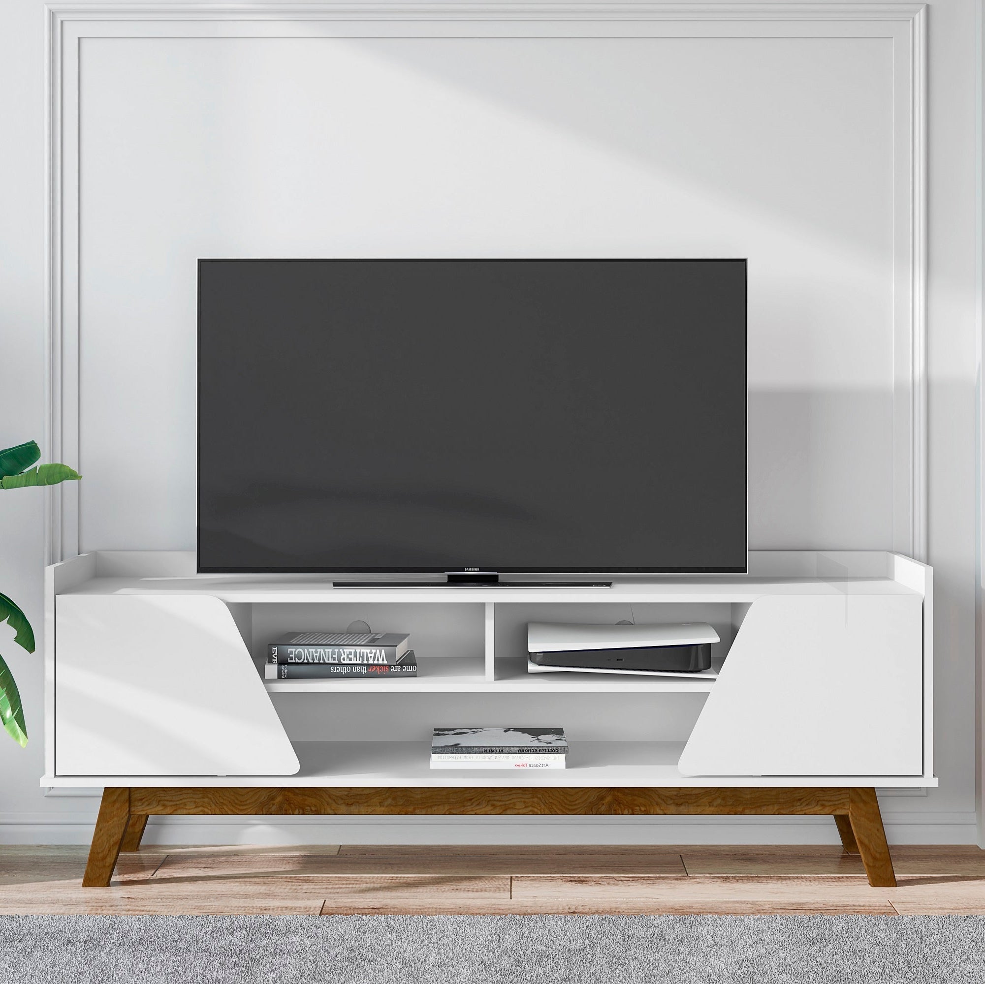 Marcus 63" TV Stand in White | Modern Media Center & Entertainment Console | MidinMod