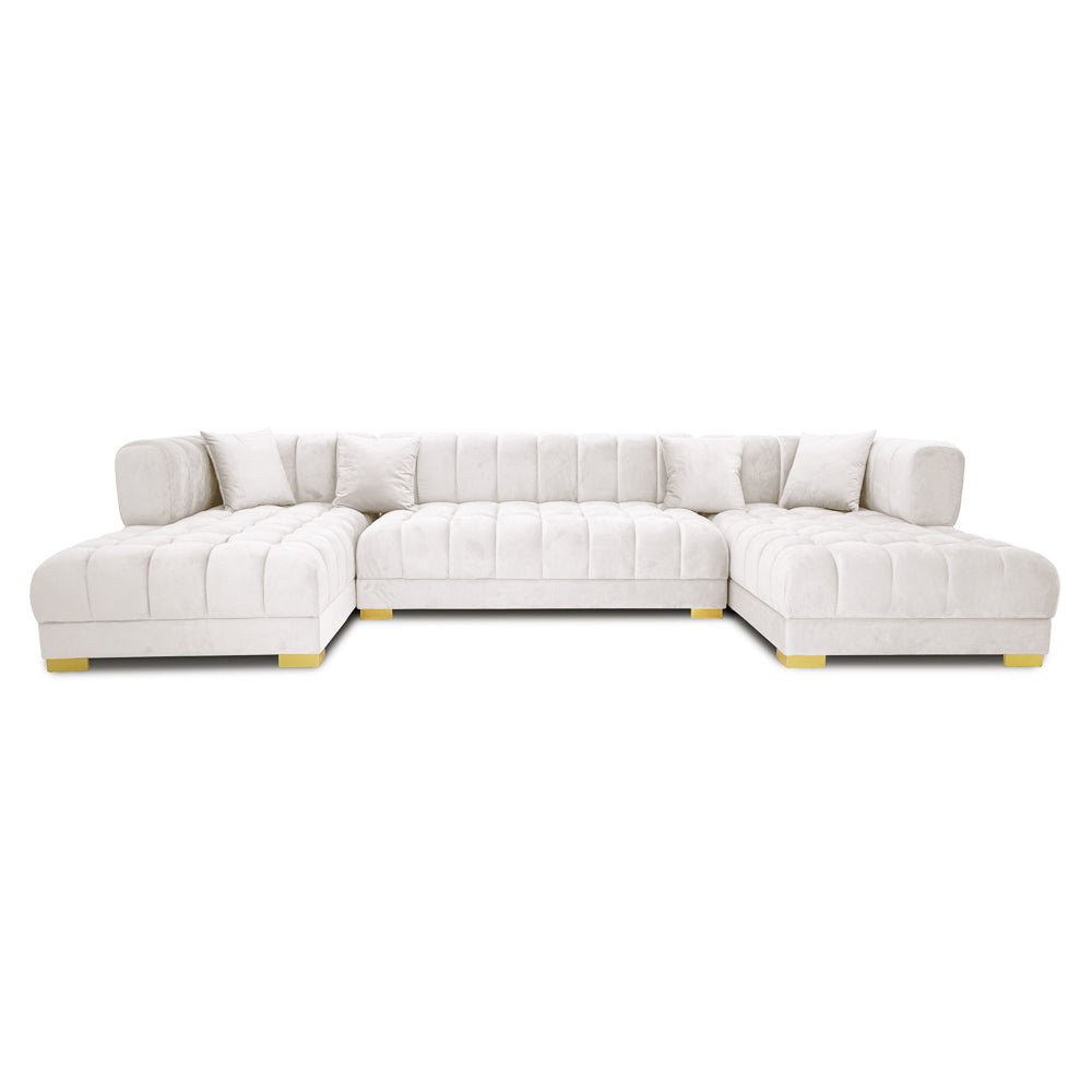 Mayford Ivory Velvet U-Shape Corner Sofa - MidinMod