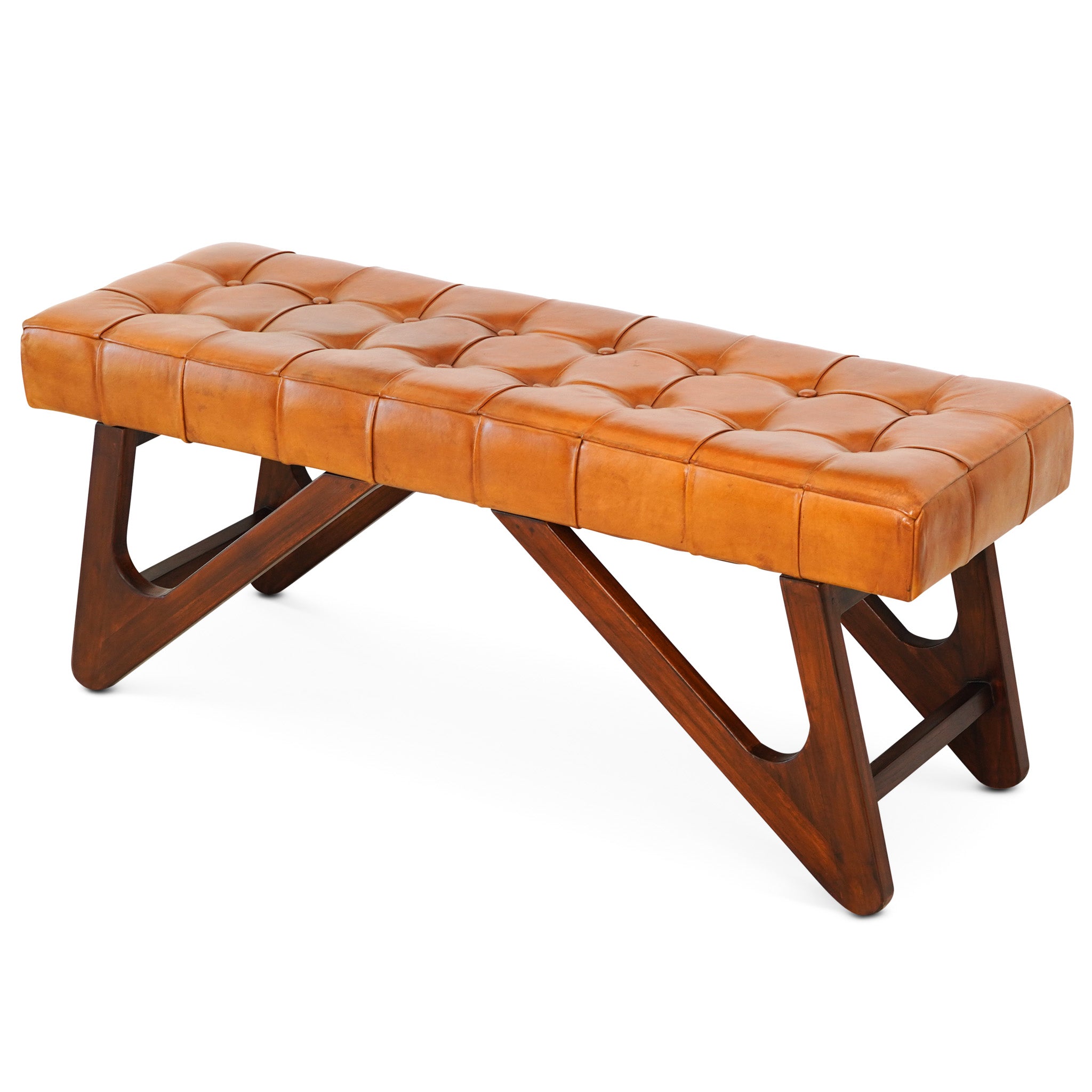 Melrose Tan Leather Bench - MidinMod