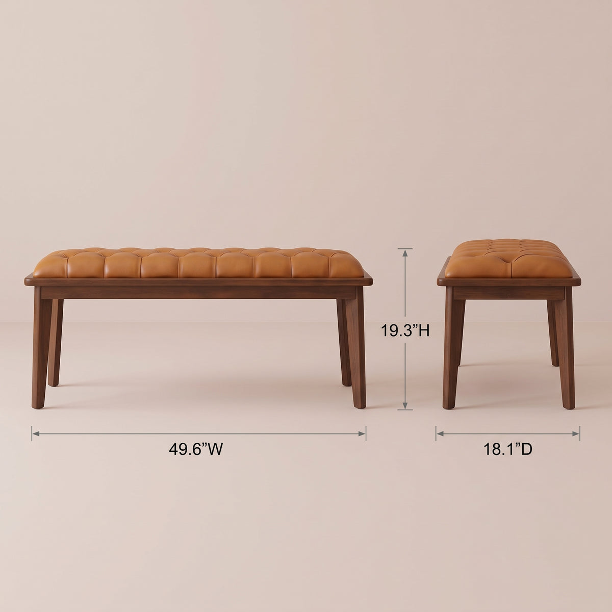 Arlington Tan Leather Bench w/Buttons