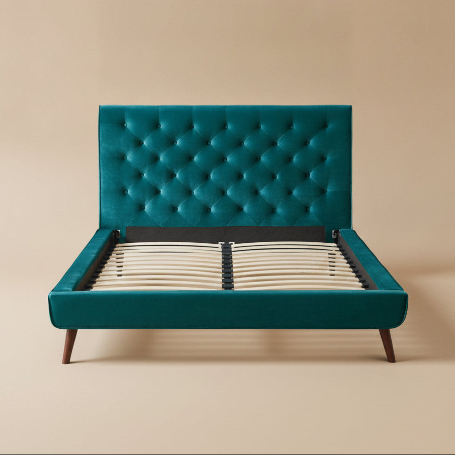 Ashley Queen Turquoise Velvet Platform Bed - MidinMod
