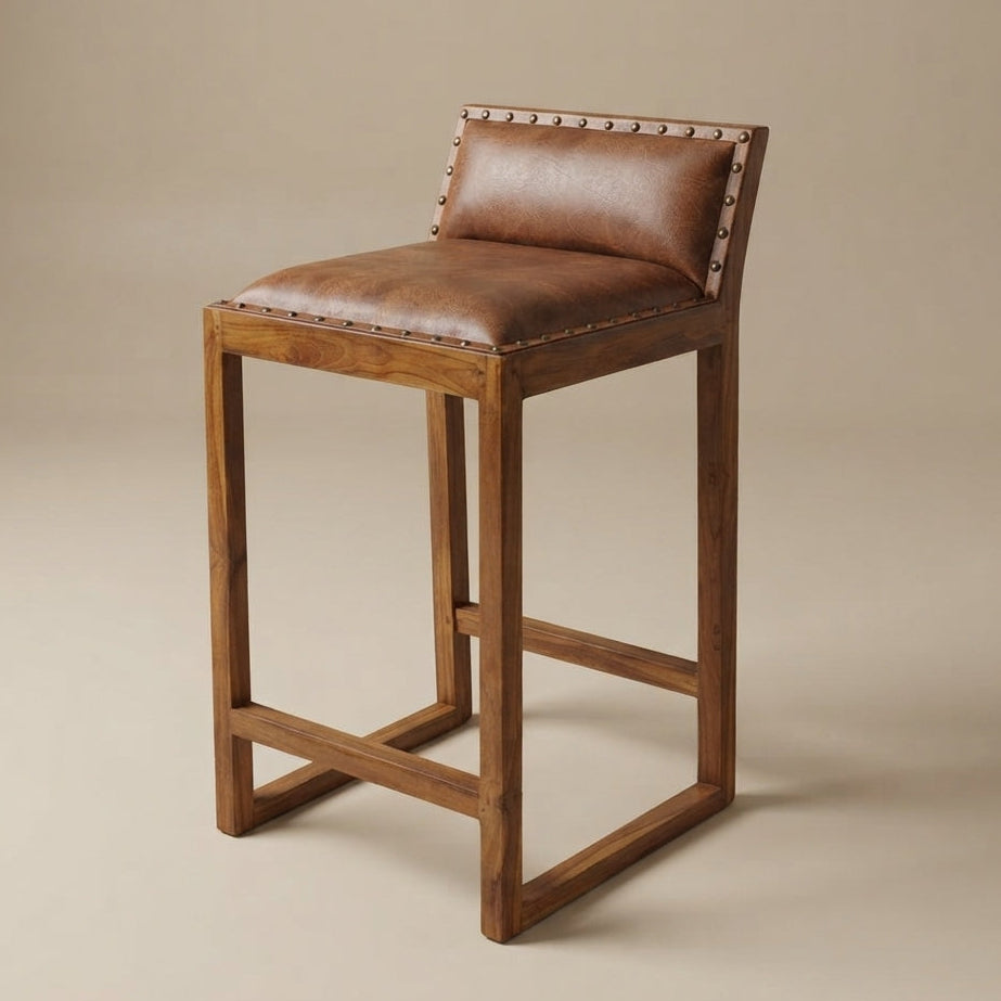 Ataya Tan Genuine Leather Counter Stool with Solid Wood Legs | MidinMod