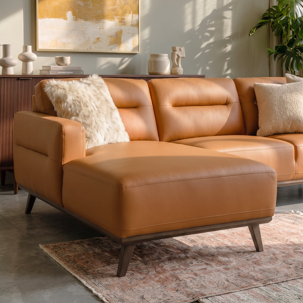 Baltic Sectional Left Cognac Vegan Leather Sofa | MidinMod