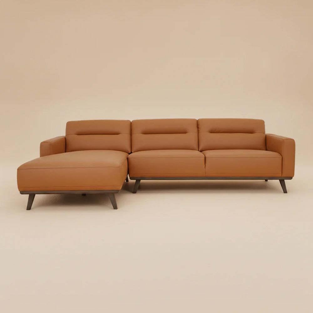 Baltic Sectional Left Cognac Vegan Leather Sofa | MidinMod