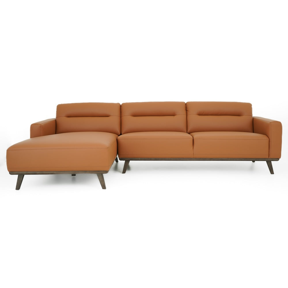 Baltic Sectional Left Cognac Vegan Leather Sofa | MidinMod
