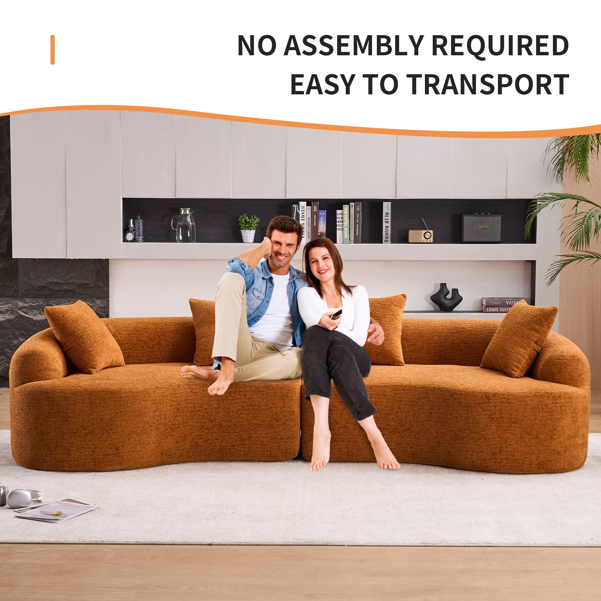 Branch Modern 110'' Curved Orange Sofa with All-Foam Construction - MidinMod
