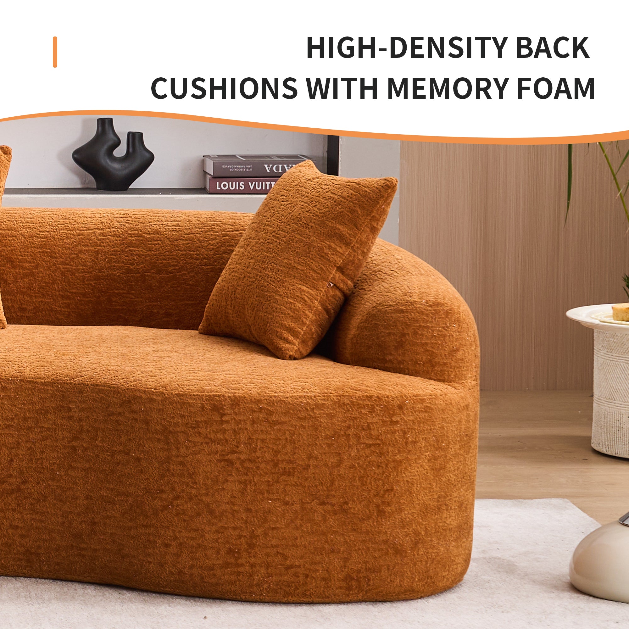 Branch Modern 110'' Curved Orange Sofa with All-Foam Construction - MidinMod