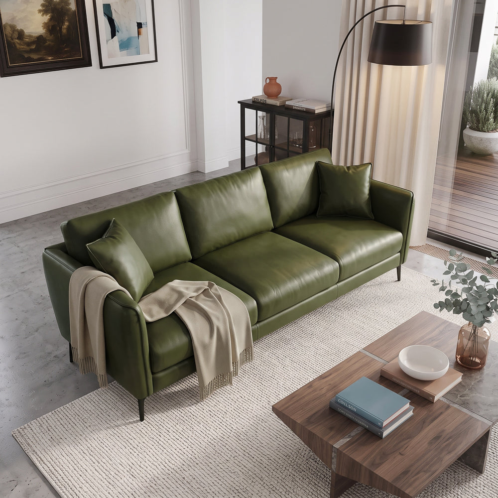 Brompton Mid-Century Modern Green Top-Grain Leather Sofa | MidinMod