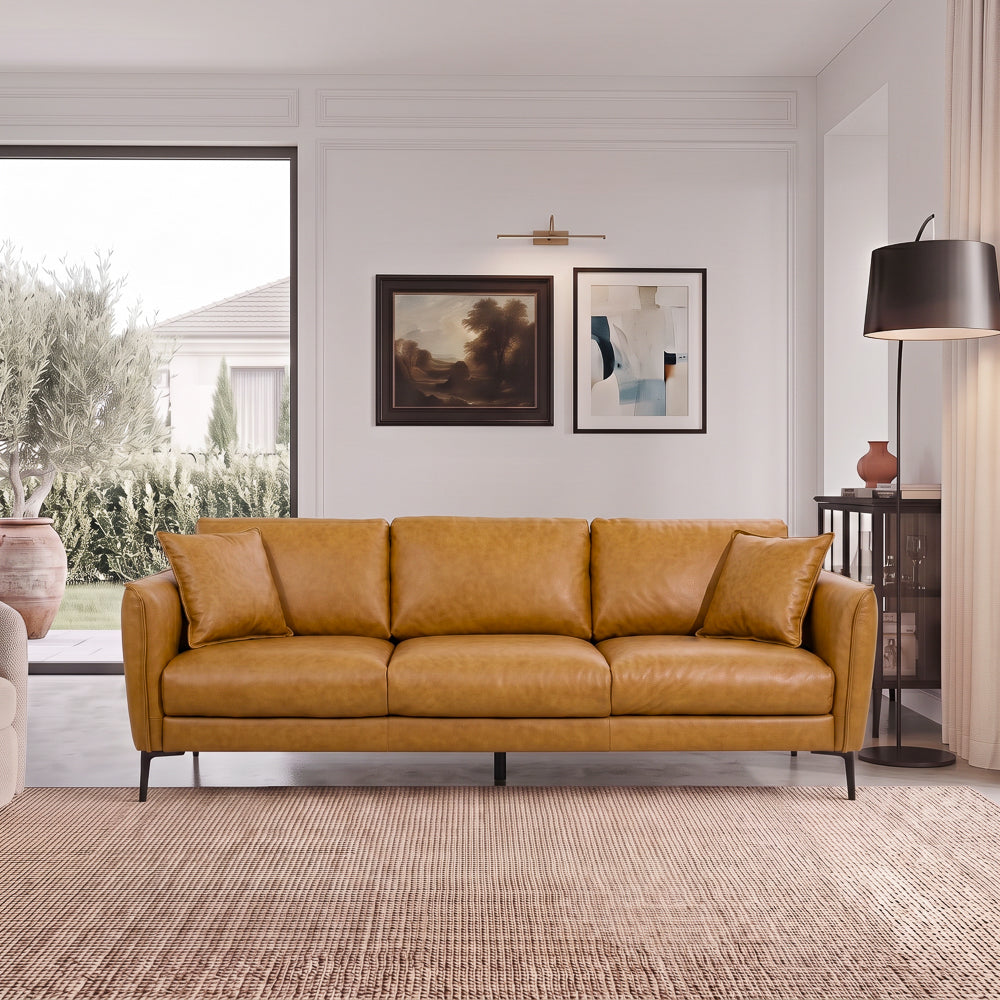 Brompton Mid-Century Modern Tan Top-Grain Leather Sofa | MidinMod