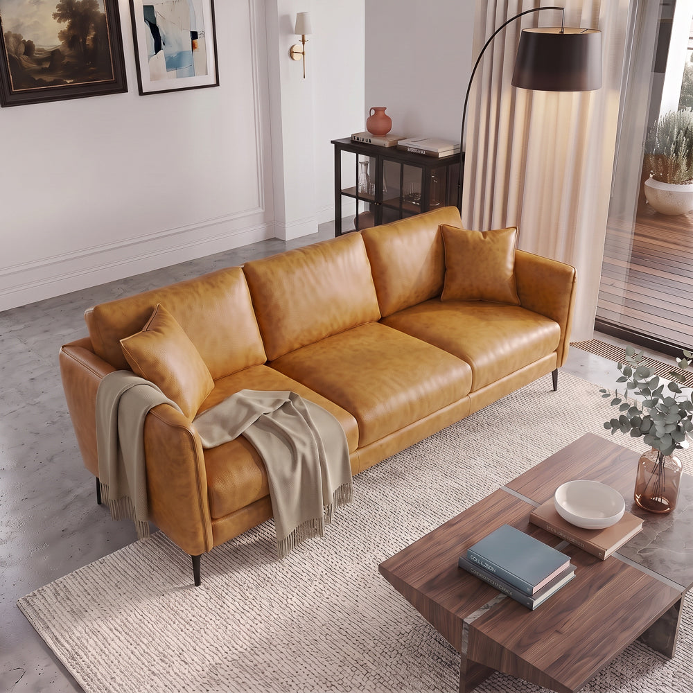 Brompton Mid-Century Modern Tan Top-Grain Leather Sofa | MidinMod