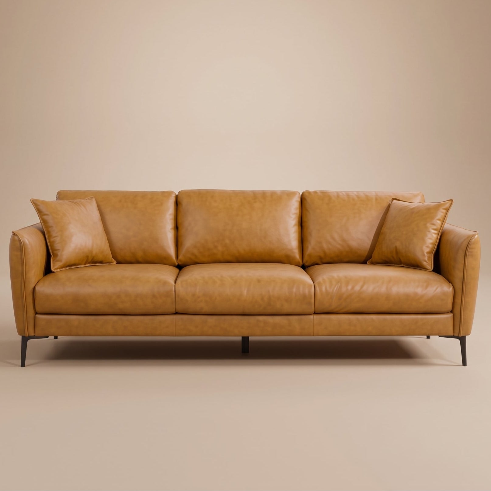 Brompton Mid-Century Modern Tan Top-Grain Leather Sofa | MidinMod
