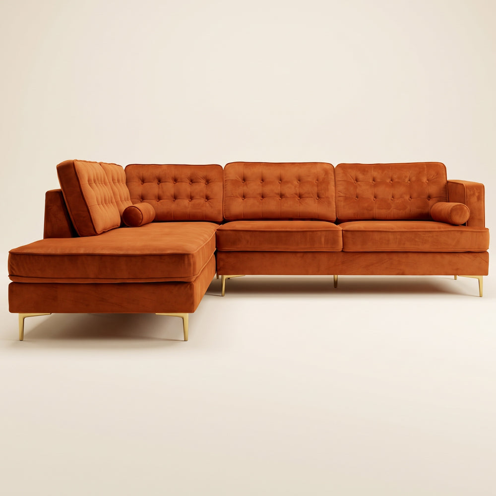Caleb Burnt Orange Velvet 2-Piece Mid-Century Modern Sectional Sofa | MidinMod