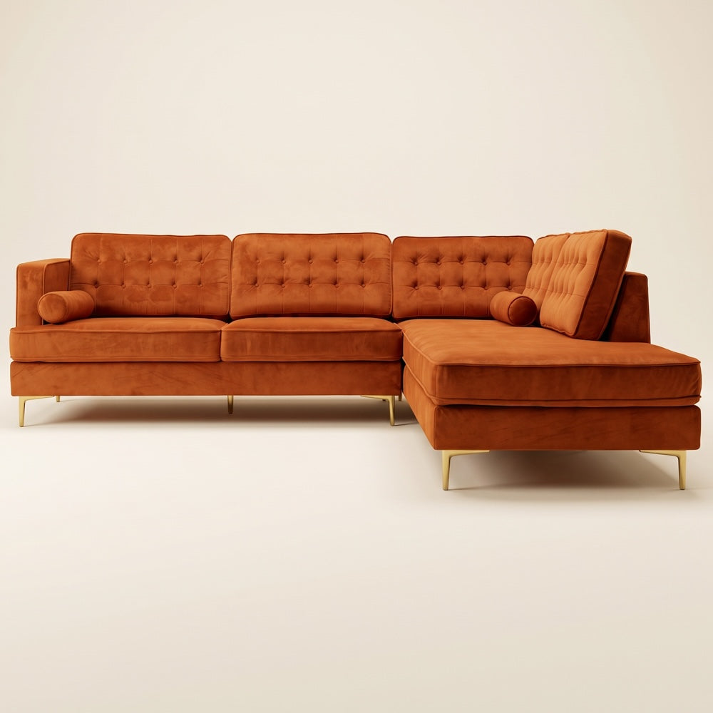 Caleb Burnt Orange Velvet 2-Piece Mid-Century Modern Sectional Sofa | MidinMod