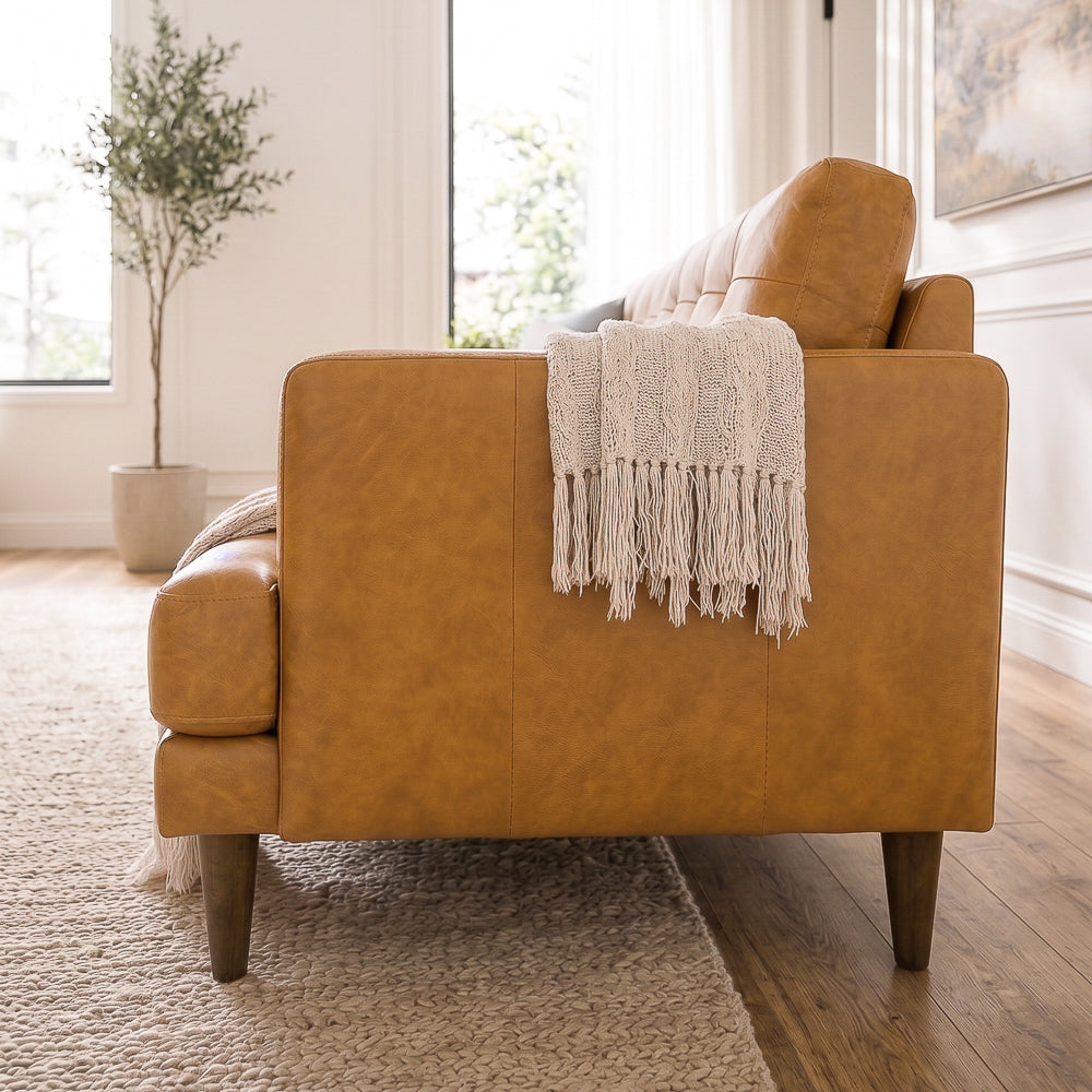 Candice Mid-Century Modern Tan Top-Grain Leather Sofa | MidinMod