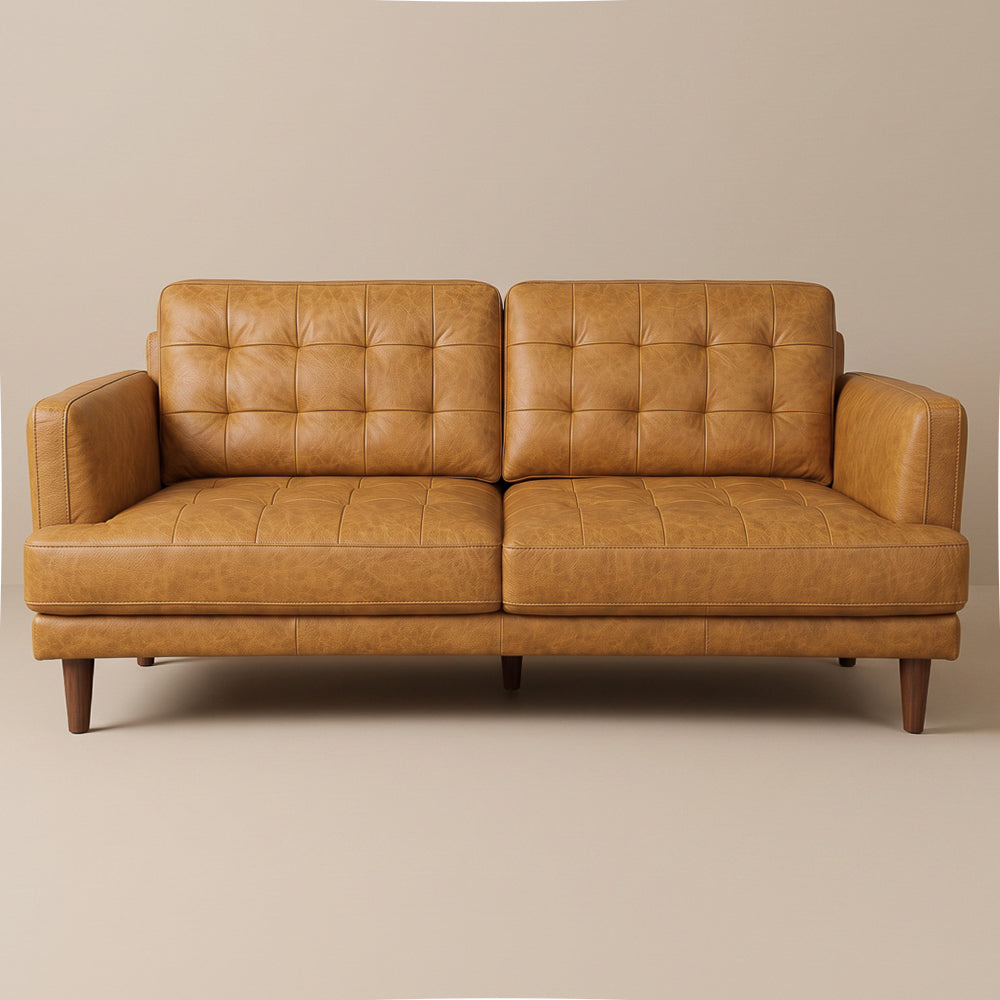 Candice Mid-Century Modern Tan Top-Grain Leather Sofa | MidinMod