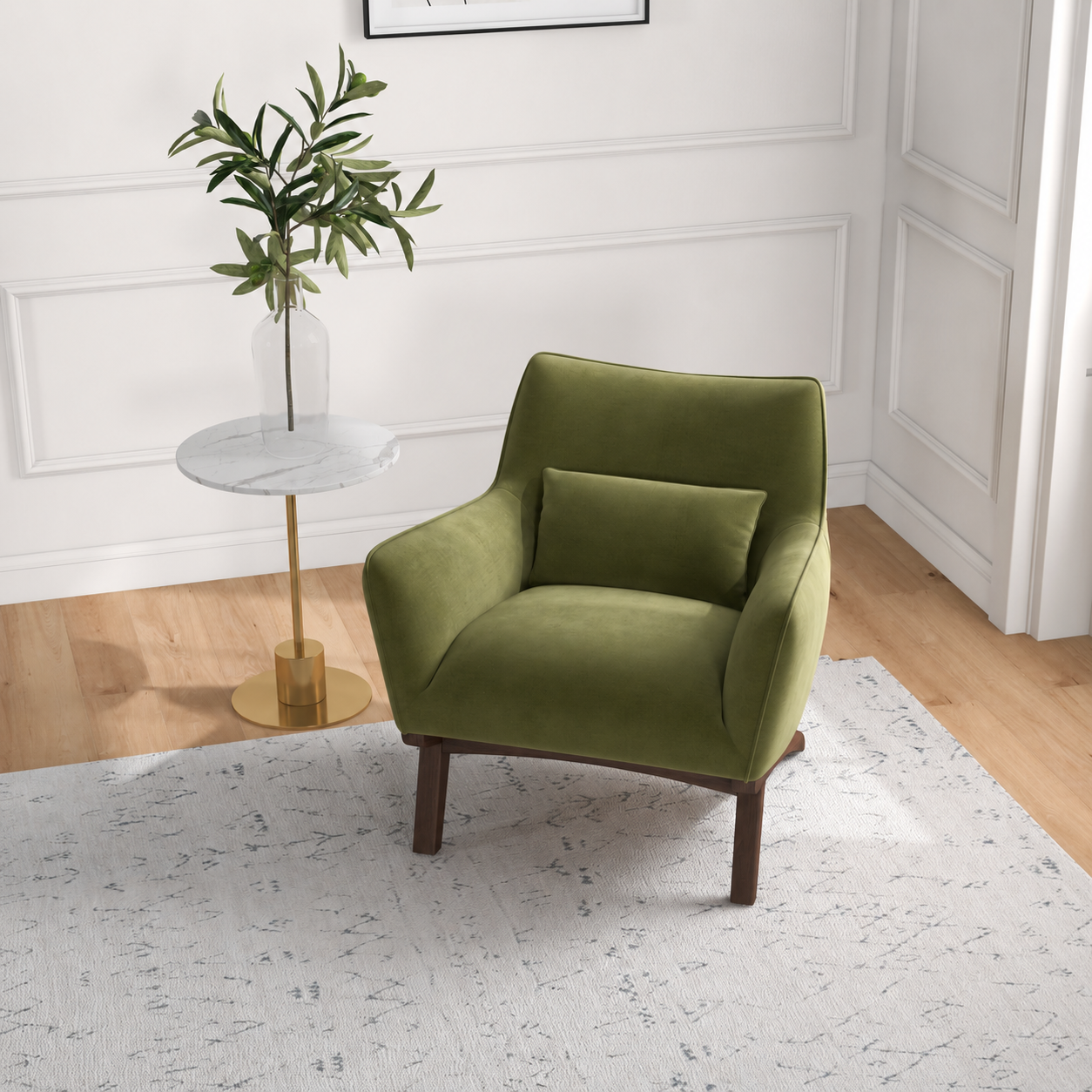 Casper Modern Olive Green Velvet Lounge Chair | MidinMod