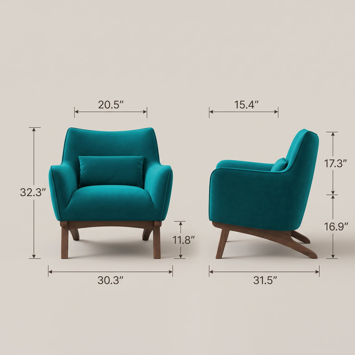 Casper Mid-Century Modern Turquoise Velvet Lounge Chair | MidinMod