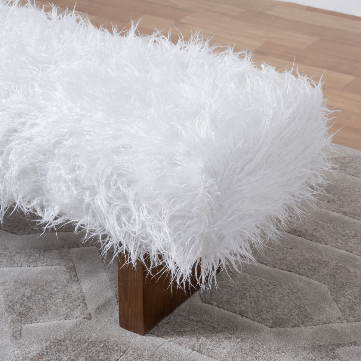 Chatham Japandi Style White Khaki Fur Bench | MidinMod