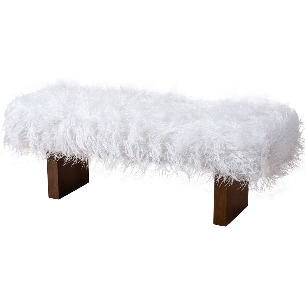 Chatham Japandi Style White Khaki Fur Bench | MidinMod