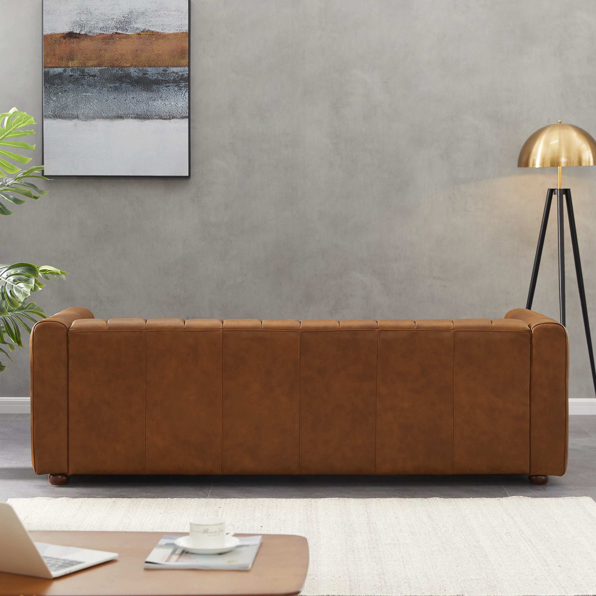 Clara Mid-Century Modern Cognac Top-Grain Leather Sofa | MidinMod