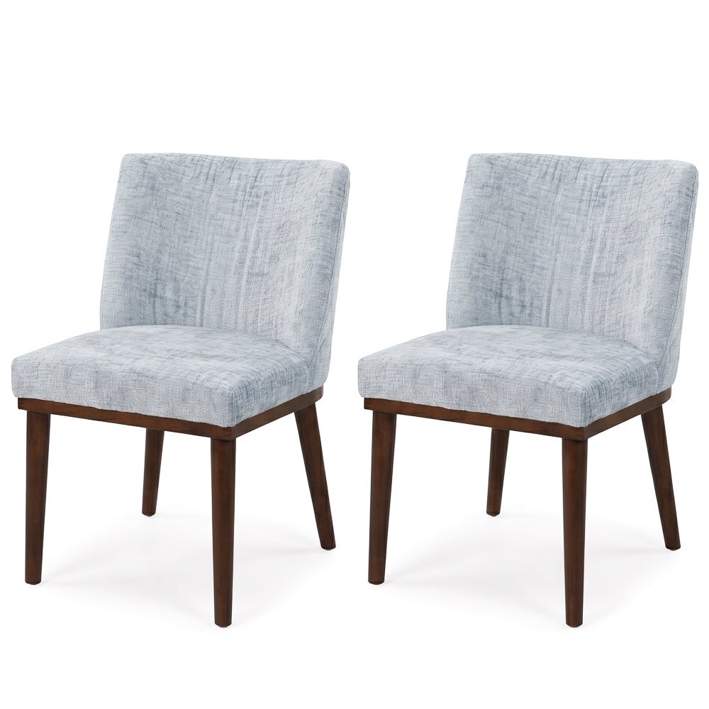 Set of 2 grey dining chairs side by side, front-facing on a plain white background