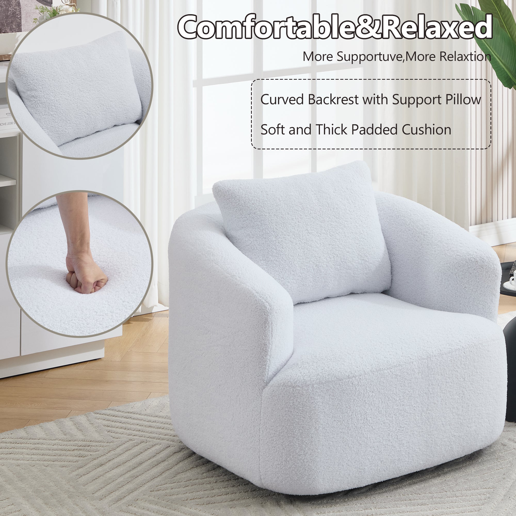Desna White 360° Swivel Round Sofa Chair with Rolled Arms and Pillow Back - MidinMod