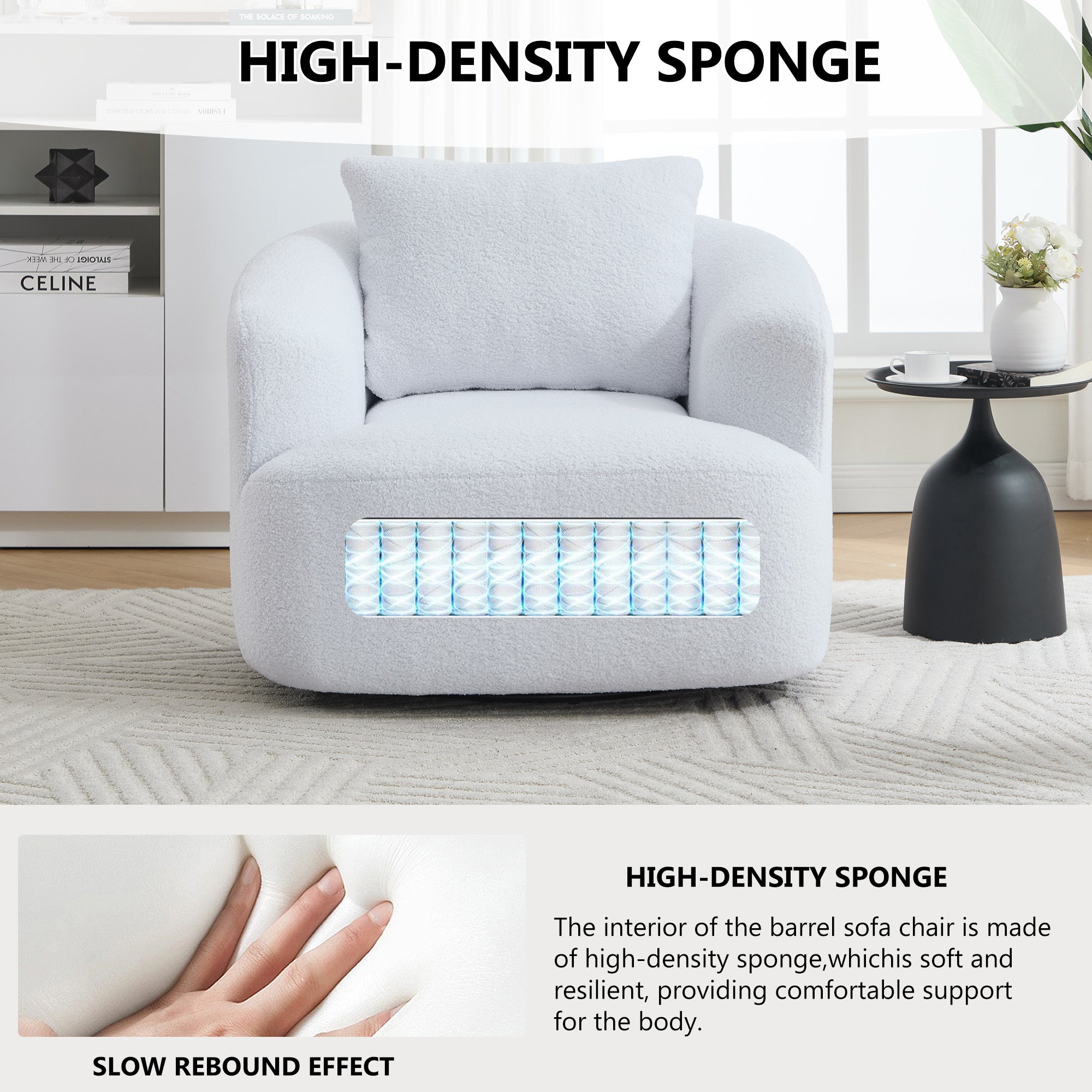 Desna White 360° Swivel Round Sofa Chair with Rolled Arms and Pillow Back - MidinMod