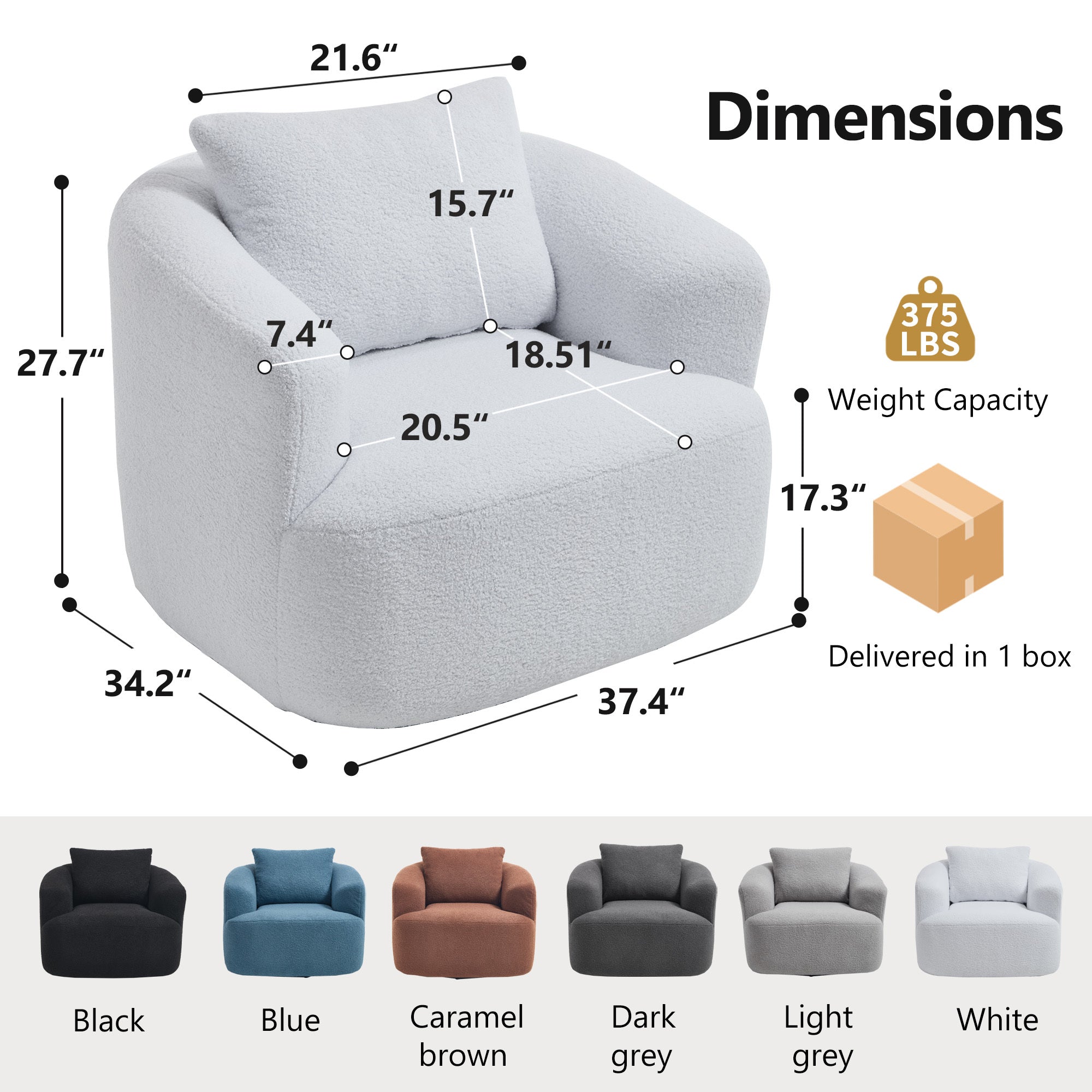 Desna White 360° Swivel Round Sofa Chair with Rolled Arms and Pillow Back - MidinMod