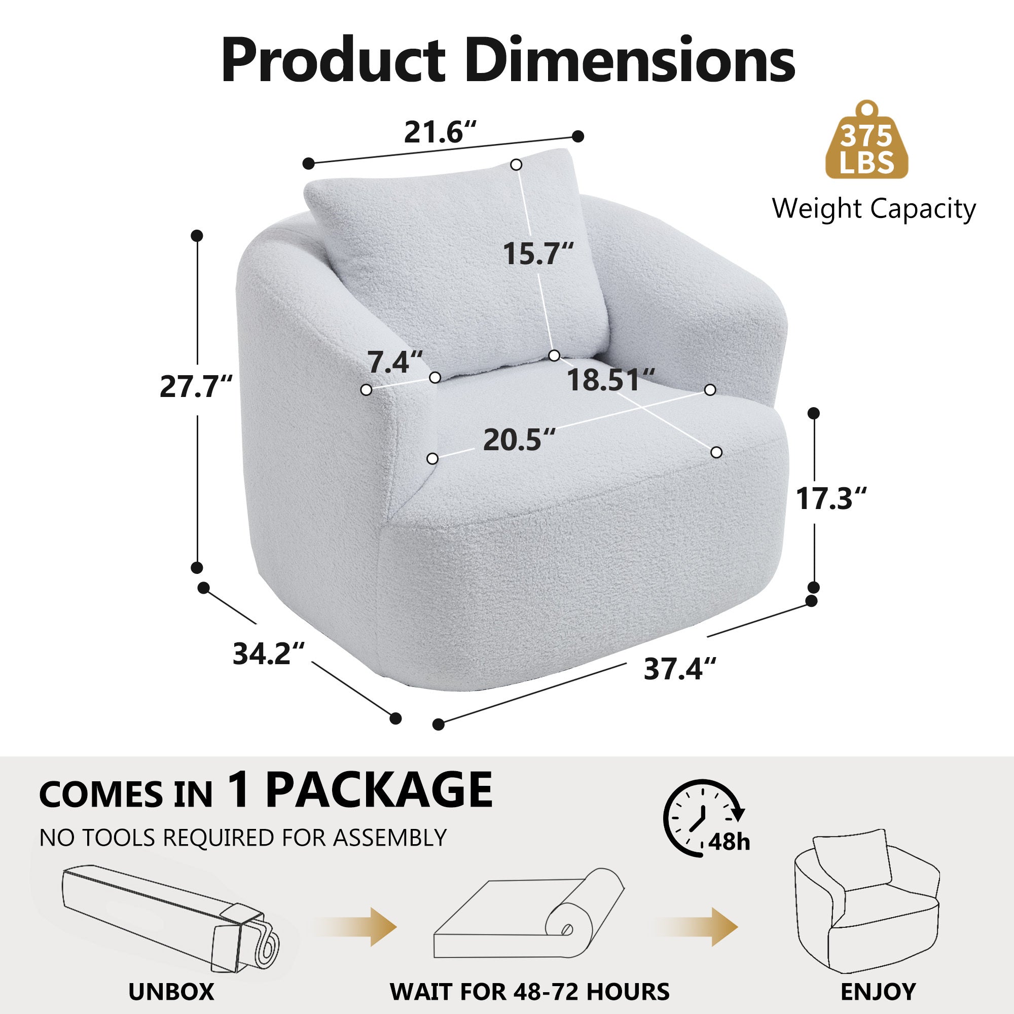 Desna White 360° Swivel Round Sofa Chair with Rolled Arms and Pillow Back - MidinMod