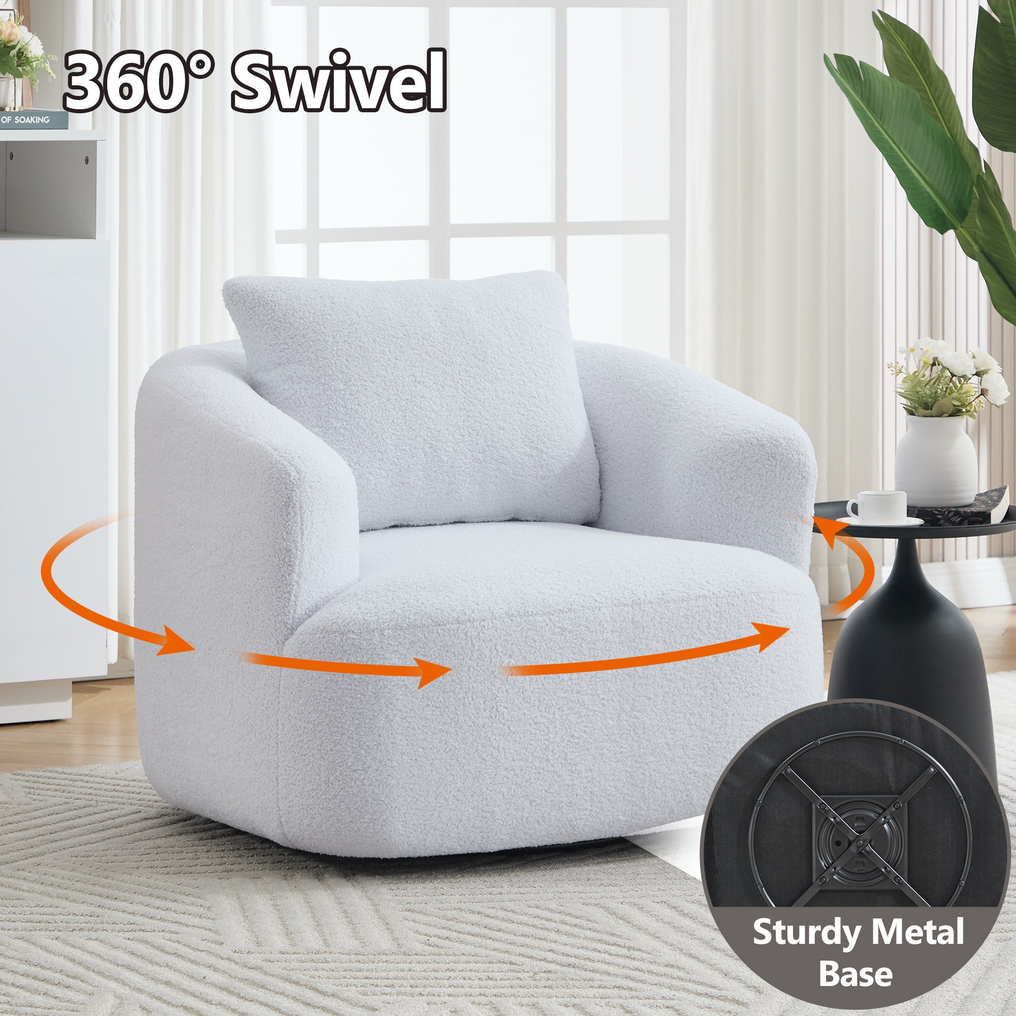 Desna White 360° Swivel Round Sofa Chair with Rolled Arms and Pillow Back - MidinMod