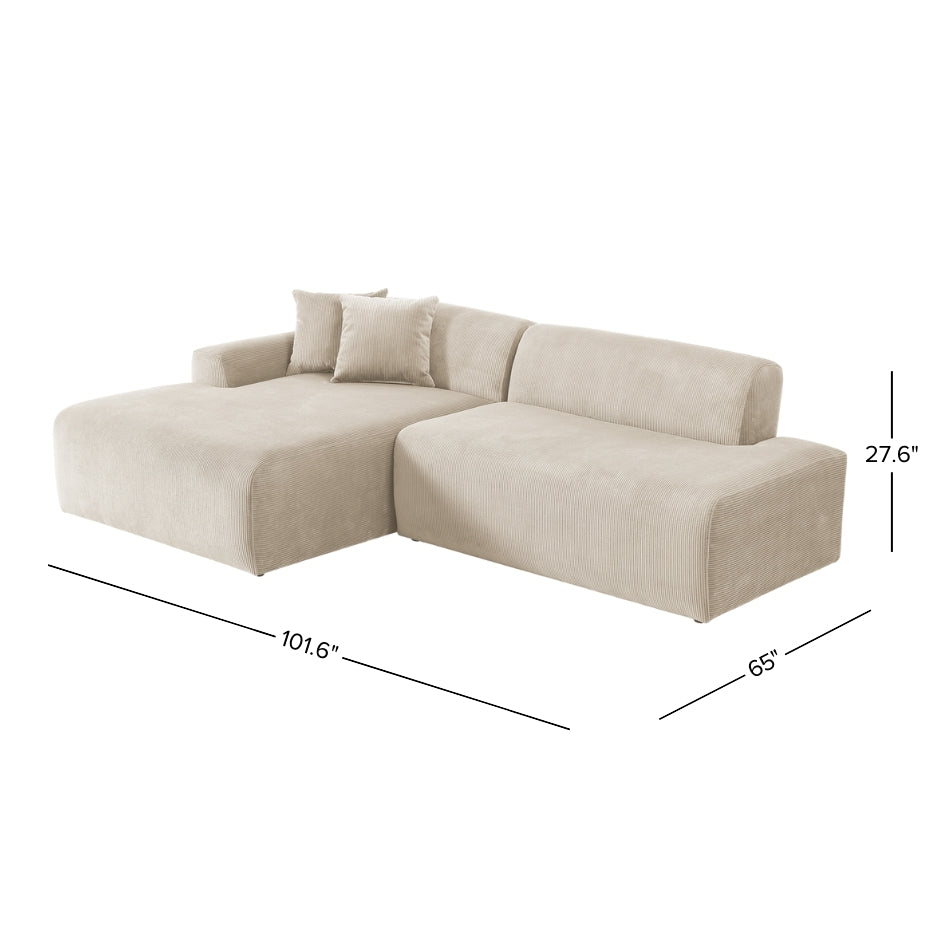 Dexter Cream Corduroy Sectional Right Facing Chaise - MidinMod