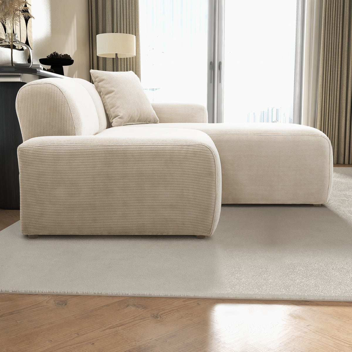 Dexter Cream Corduroy Sectional Right Facing Chaise - MidinMod