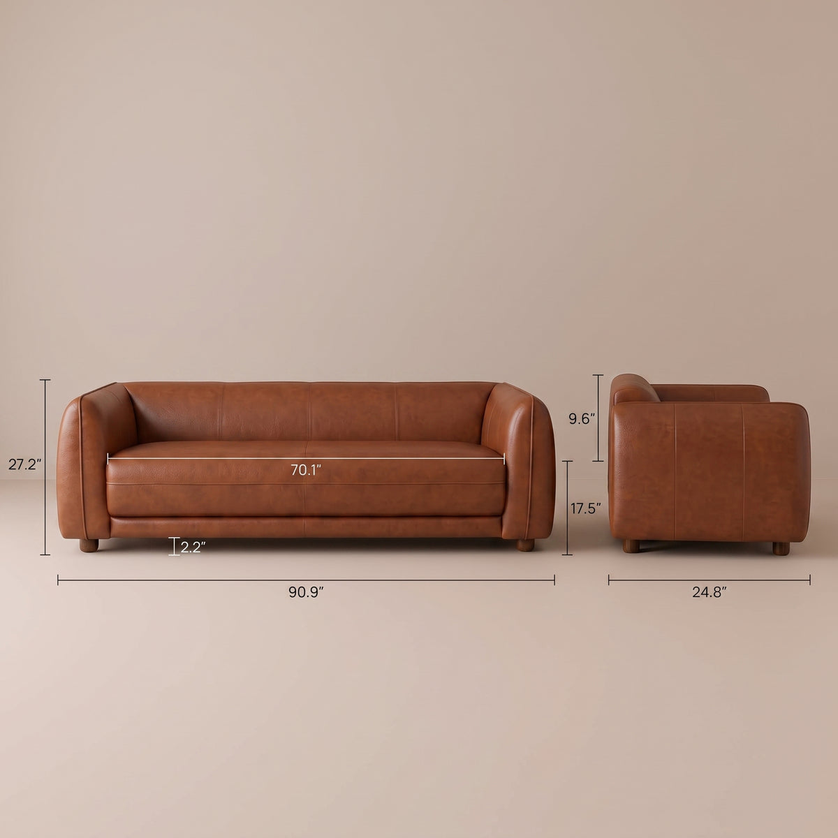 Echo Mid-Century Modern Brown Top-Grain Leather Sofa | MidinMod