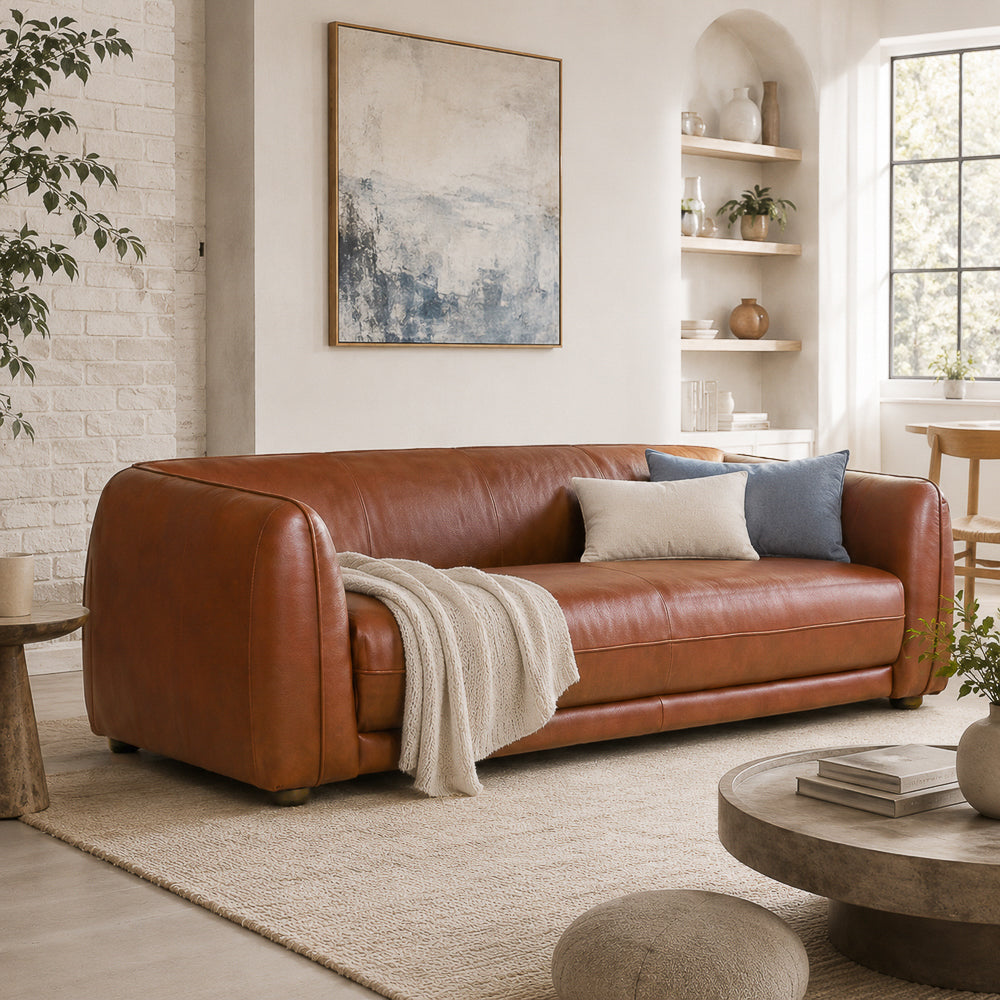 Echo Mid-Century Modern Brown Top-Grain Leather Sofa | MidinMod