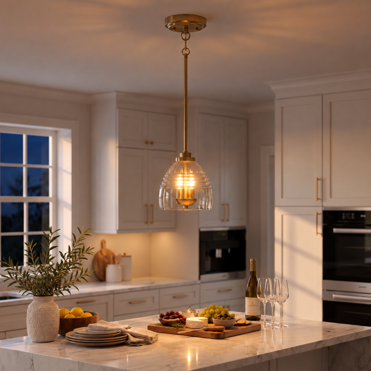 Ember 3-Light Candle Chain Pendant | Satin Brass with Clear Glass | MidinMod