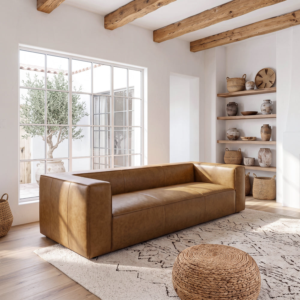 Emerson Genuine Leather Rectangular Sofa | Top-Grain Leather & Solid Wood Frame | MidinMod