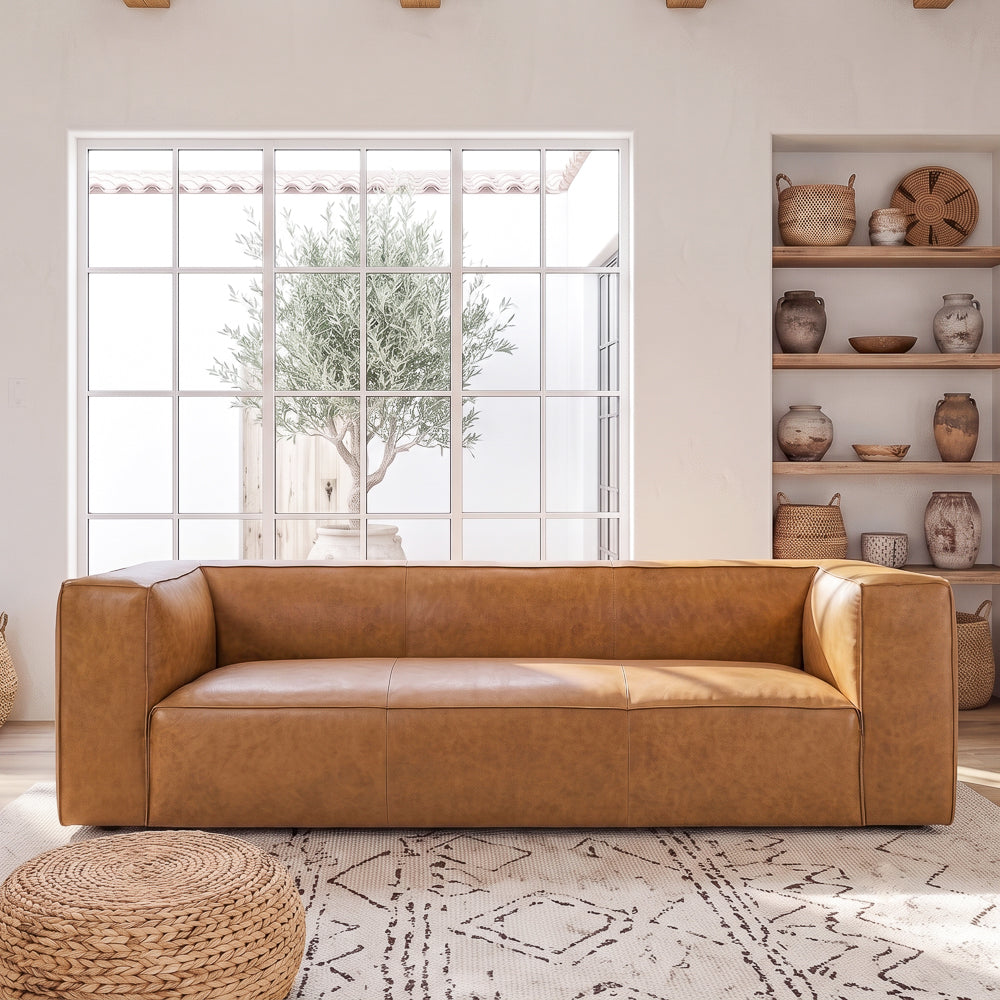 Emerson Genuine Leather Rectangular Sofa | Top-Grain Leather & Solid Wood Frame | MidinMod