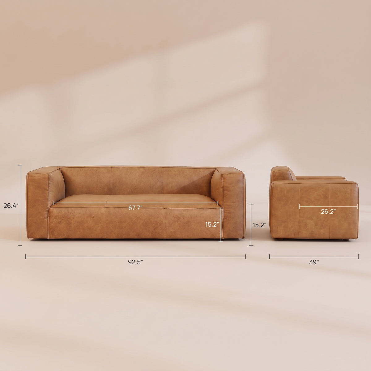 Emerson Genuine Leather Rectangular Sofa | Top-Grain Leather & Solid Wood Frame | MidinMod