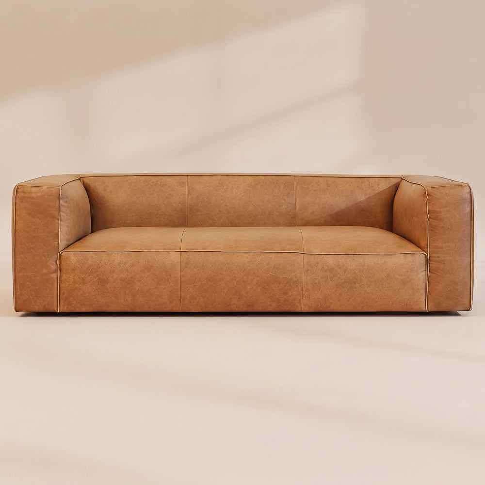 Emerson Genuine Tan Leather Rectangular Sofa | MidinMod