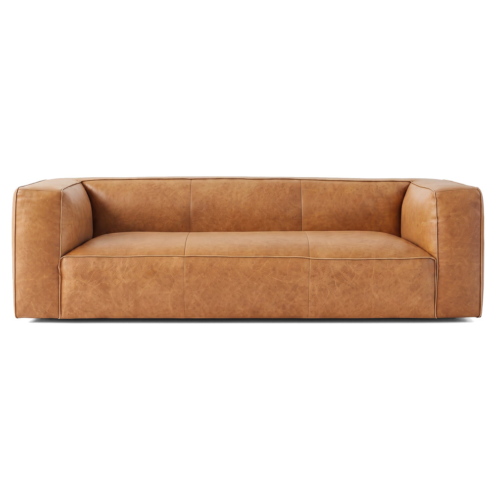 Emerson Genuine Tan Leather Rectangular Sofa | MidinMod
